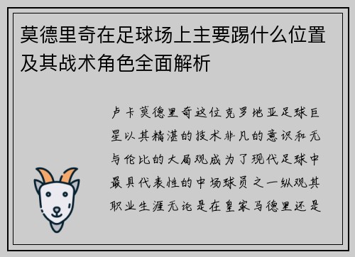 莫德里奇在足球场上主要踢什么位置及其战术角色全面解析